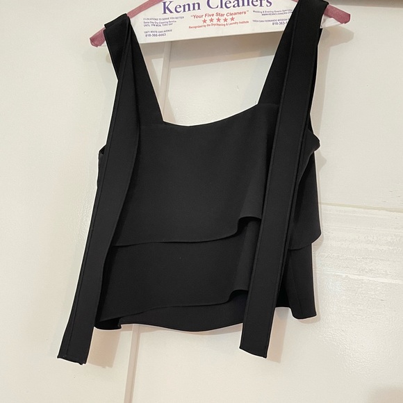 Amanda Uprichard Tie Strap Shoulder Tiered Ruffle Tank Black S - Picture 4 of 5